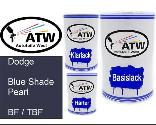 Dodge, Blue Shade Pearl, BF / TBF: 500ml Lackdose + 500ml Klarlack + 250ml Härter - Set, von ATW Autoteile West.